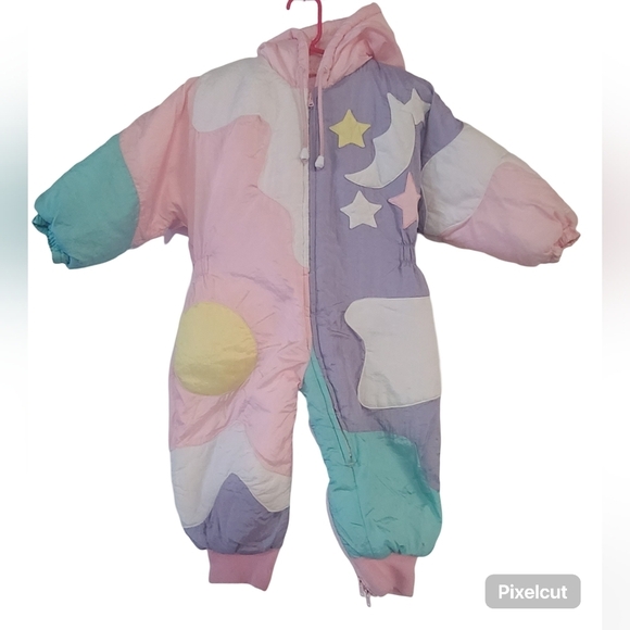 Tidy Kins Other - Tidy Kins Little Girls Vintage Retro Snowsuit  Size 18 Months Pink/ Purple/ Teal